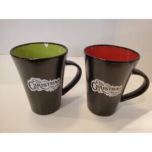 The Christmas Train Mugs Java Two Tone Black Coffee Cup W/ Green & Red Inside